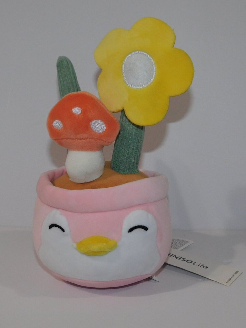Miniso Penpen Potting Series Pink Penguin In Pot 9" Plush Mushroom Flower NEW